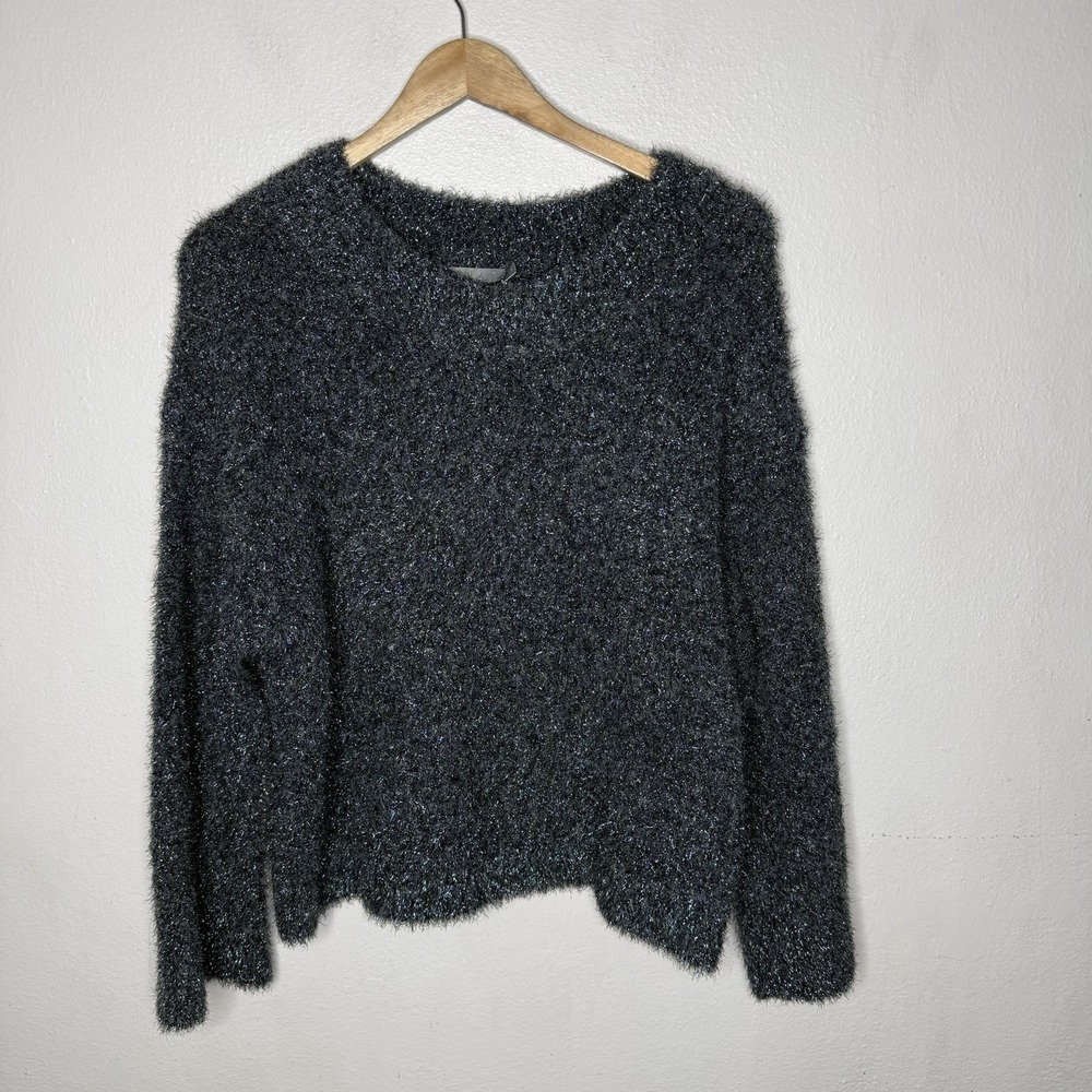 Vince Boxy‎ Metallic Knit Sweater Mineral Stone Fuzzy Top Women's Medium